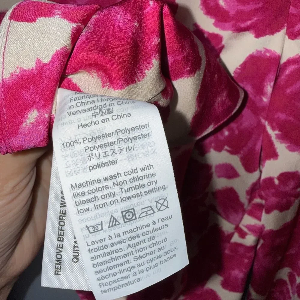 J.Crew Fuchsia Pink Floral V-neck Satin Crepe Blouse Size 10 NWOT feminine